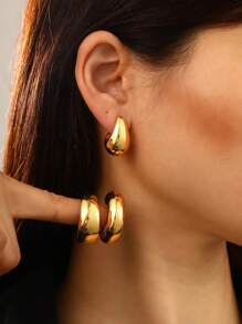 6pcs/Set Fashionable Minimalist Metallic C-Shaped Basic Stud Earrings In Gold And Silver Colors For Women, Suitable For Vacation, Party, Date, Daily Wear, As A Gift - Yellow Gold - View 10