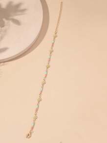 1 Peça Pulseira De Tornozelo Artesanal Com Miçangas Em Formato De Flor E De Arroz, Acessórios De Festa Na Praia Para Mulheres