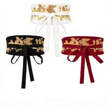 1件女士刺绣多功能腰带，装饰连衣裙腰带，时尚中国结款式，适合成熟休闲面料，束腰带，波西米亚风 - 打結款 - 查看 8