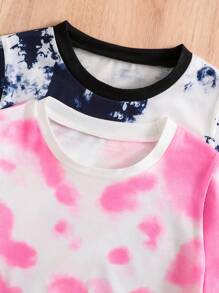 2pcs/Set Young Girls' Casual Tie-Dye Short Sleeve T-Shirt And Shorts, Comfortable And Cool Matching Set