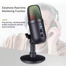 USB Máy vi âm , Đầy màu sắc Bàn làm việc Máy vi âm , Thích hợp Đối với Nhà  Máy tính Karaoke , Phát sóng trực tiếp , Ghi âm , Cuộc thi điện tử , Chơi game , , truyền trực tuyến Và Video - màu đen - Xem 5