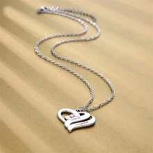 Customized Necklace Single Engraved Name Charm Necklace For Women, Fashionable Personalized Heart Pendant Stainless Steel Customizable Text Couple Necklace, Party Jewelry Gift For Couple Valentines,Silver,Stylish,Colorful,Vintage,Simple,Unisex,Casual,Cuties,Custom,Personalized,Unique,Ideal Gifts For Him,Ideal Gifts For Her,Her,Boyfriend,Girlfriend,Dad,Mom,Family,Friends,For Anniversaries,For Birthdays,For Graduation,For Prom,For Party,Stainless Steel Jewelry - Silver - View 4