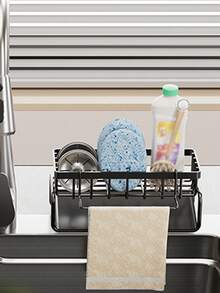 1pc Multi-Color Bathroom Desktop Rack, Water Pool Sponge Rag Drain Rack, Kitchen Over The Sink Drain Wire Ball Dishwashing Pool Storage, For Bathroom And Kitchen, Home Supplies - Grey - View 6