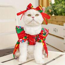 Quần áo thú cưng, Váy tay lửng, Phong cách xuân hè, Dành cho Teddy, Pomeranian, Corgi, Chó con, Mèo con - Đỏ - Xem 3