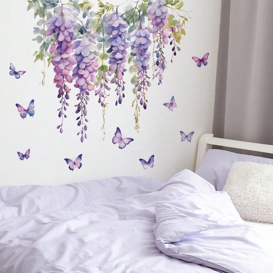 2PCS Plants Flower Vine Wall Stickers , PVC Hanging Vine Purple Floral