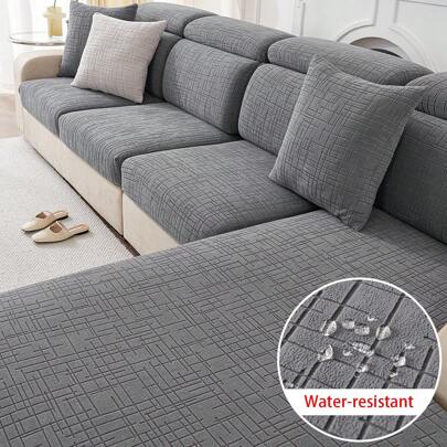 1pc Water-Resistant And Anti-Slip Sofa Seat Cushion Cover, Elastic, Solid Color, Suitable For L-Shaped Combination Sofa And 1/2/3/4 Seater Sofa, Pet-F