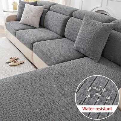 1pc Water-Resistant And Anti-Slip Sofa Seat Cushion Cover, Elastic, Solid Color, Suitable For L-Shaped Combination Sofa And 1/2/3/4 Seater Sofa, Pet-Friendly, Modern Style (Sold Individually)