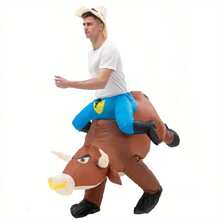 Morph Inflatable Bull Costume Adult, Bull Rider Inflatable Costume, Bucking Bronco Blow Up Bull Rider Costume - Apricot - View 5