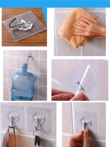 5 piezas/1 piezas /8 piezas Gancho de pared adhesivo fuerte de acero inoxidable transparente, gancho de almacenamiento de llaves multiusos, adecuado para cocina, baño, puerta