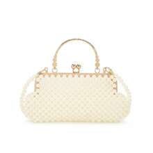 Acrylic Pearl Evening Purse, Clutch, Elegance Metal Handle Bag With Crossbody Strap, White, Makeup Bag, Kisslock Pearl Bag, Vintage Purse, For Wedding, Dating, Anniversary, Bride And Bridesmaid, Pure White Spring Color - trắng - Xem 4