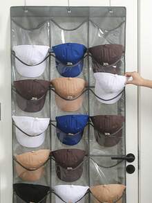 1 Miếng Vải không dệt Đa chức năng Gấp lại Mũ Túi bảo quản Với móc Đối với Tường - Xám - Xem 3