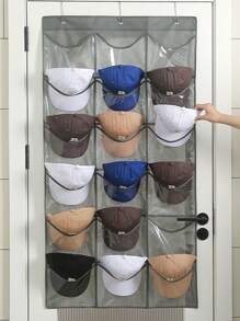 1 Miếng Vải không dệt Đa chức năng Gấp lại Mũ Túi bảo quản Với móc Đối với Tường - Xám - Xem 1