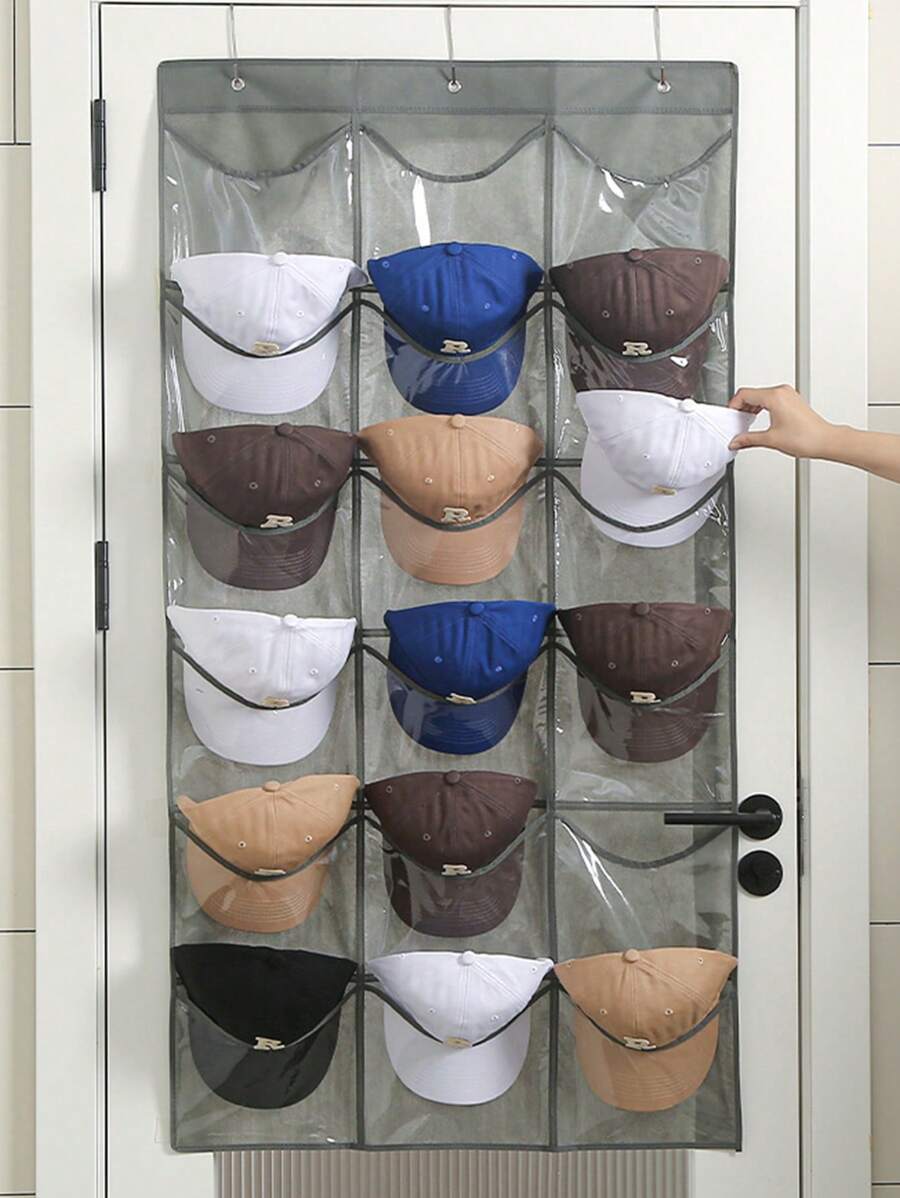 1 Miếng Vải không dệt Đa chức năng Gấp lại Mũ Túi bảo quản Với móc Đối với Tường - Xám - Xem 1