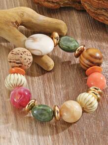 1入組波西米亞風格樹脂和木串珠手鏈