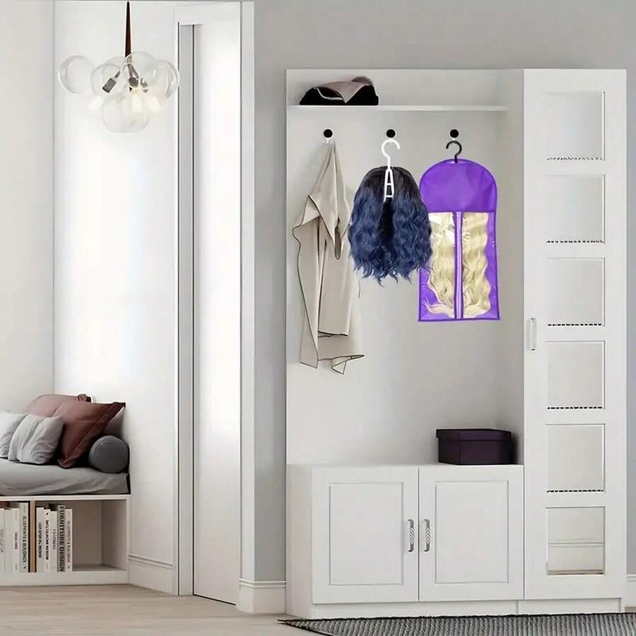 1PC Hair Extensions Storage Bag With Hanger Hair Extension Holder Wig Storage Bag Wig Bag Perfect For Travel - Purple - View 1