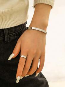 2 件镀金欧美风格时尚奢华爱心星手链和戒指，时尚韩国珠宝礼物情人节 - 金黃色 - 查看 4