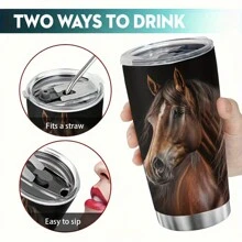 1 Pieza Taza De Acero Inoxidable Realista De Caballo, Regalo Inspirador Para Los Amantes De Los Caballos, Granjero, Taza De Animal Aislante, Cumpleaños, Día De San Valentín, Graduación, Taza De Recuerdos De Carreras De Caballos, Taza De Viaje, Adecuada Para Hombres Y Mujeres, 20 Oz