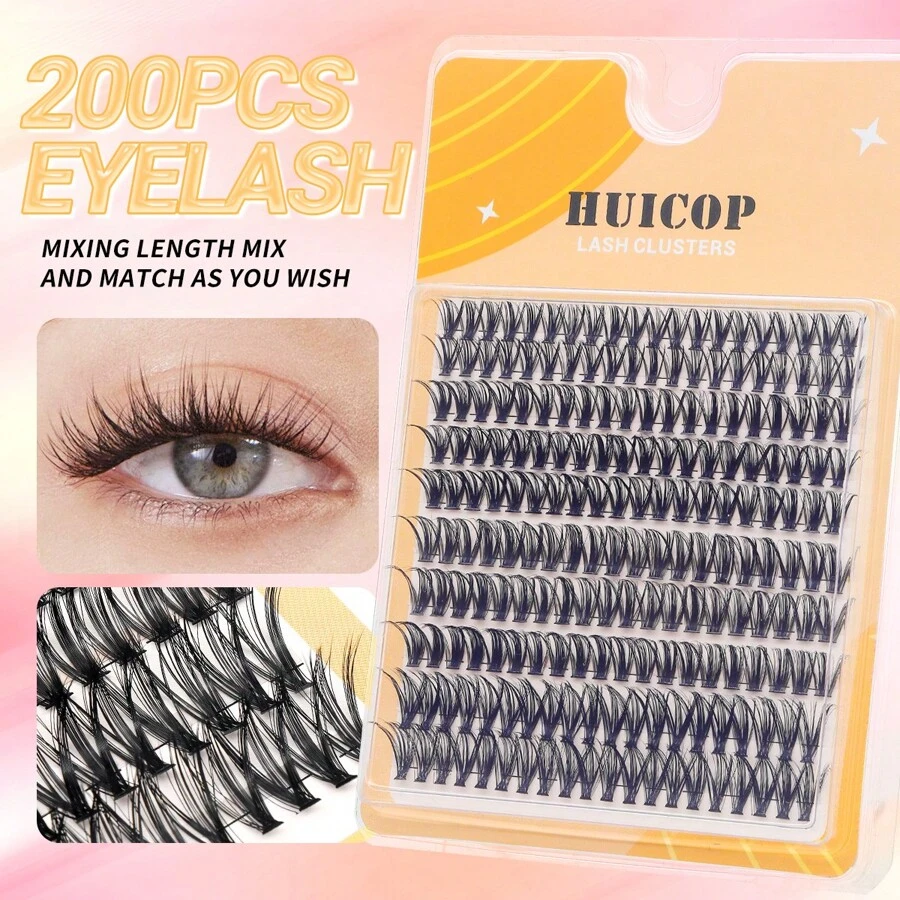 Huicop Lash Clusters Cluster Lashes 200 PCS Individual Lashes Two