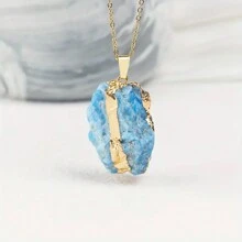 1 件不对称镀金边缘天然石吊坠紫水晶粉晶吊坠项链珠宝礼物 - 不規則金邊 - 查看 8