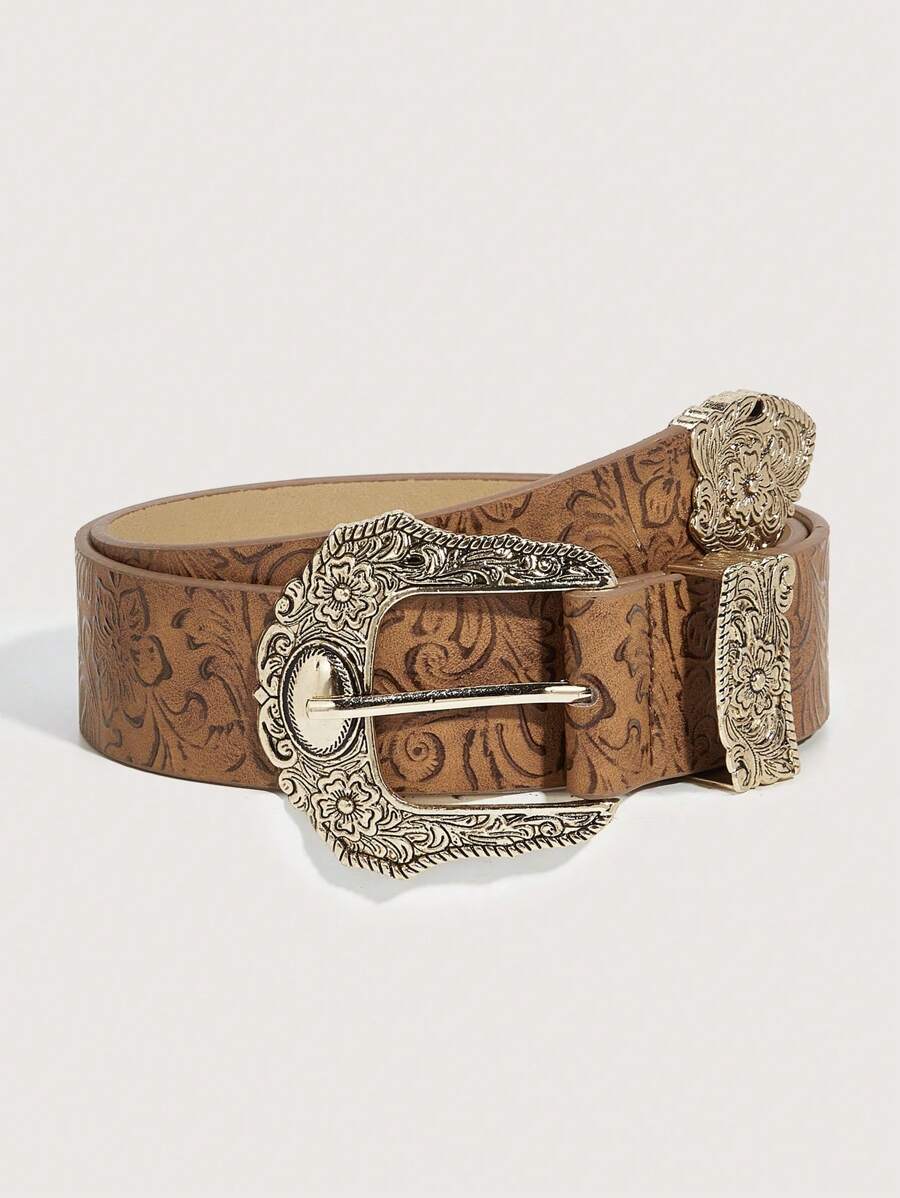 1pc Women's Western Cowgirl Style Brown Printed Belt For Daily Wear Halloween Summer, School Fall, Autumn, Halloween - Camel - View 1