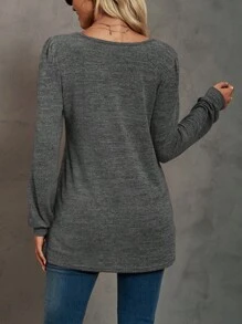Women Tunic Tops Long Casual Sleeve T Shirts Loose Fit Pullover Blouses Square Neck For Fall Spring Puff Sleeve Sweathirts - Grey - View 4