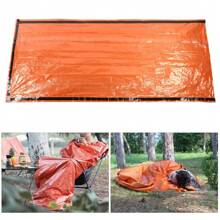 应急睡袋，2 包便携式保暖露营袋，防水轻便应急毯生存装备，带指南针和口哨，适用于露营徒步户外探险 - 橘色 - 查看 10