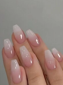 24pcs Gradient Pink & Nude Short False Nails For Ballet Style Teen Girls +1pc Jelly Glue + 1pc Nail File Press On Nails Nail Supplies - Multicolor - View 3