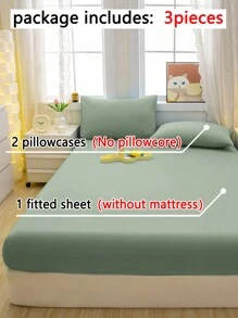 3pcs Olive Green Brushed Bedding Set, Soft And Comfortable Bedroom, Guest Room And Dormitory Bedding Cover Set (1 Fitted Sheet & 2 Pillowcases)