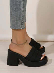 女士黑色厚底凉鞋，系带夏季新款粗跟高跟鞋 - 黑色 - 查看 4