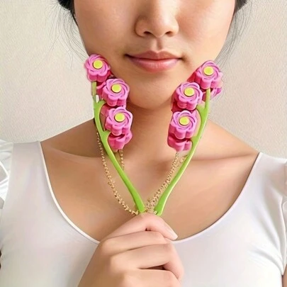 1/2 件花形面部按摩器，自然紧致 - 美容滚轮，打造 V 型轮廓和放松，无需电池，美容、护肤产品、水疗、自我护理、护肤工具、面部护理、美容师用品、按摩、面部按摩工具、面部滚轮