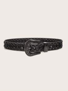 1 chiếc thắt lưng da phong cách Punk đính đá, Unisex, thắt lưng quần jeans thường ngày hợp thời trang Châu Âu và Mỹ - màu đen - Xem 3