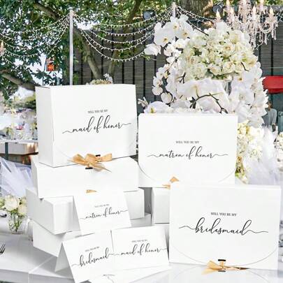 8 件装优雅伴娘求婚礼盒套装（含丝带），10.6x7.9x3.1 英寸，完美的伴娘求婚礼盒，惊艳的伴娘礼盒，精致的伴娘求婚礼盒，适合返校情人节