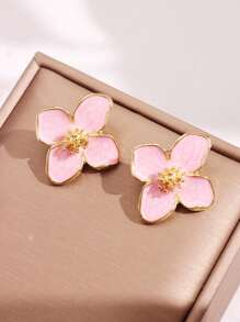 一对时尚芙蓉花水滴釉白花耳环，女士日常配饰，情人节礼物 - 粉色 - 查看 4