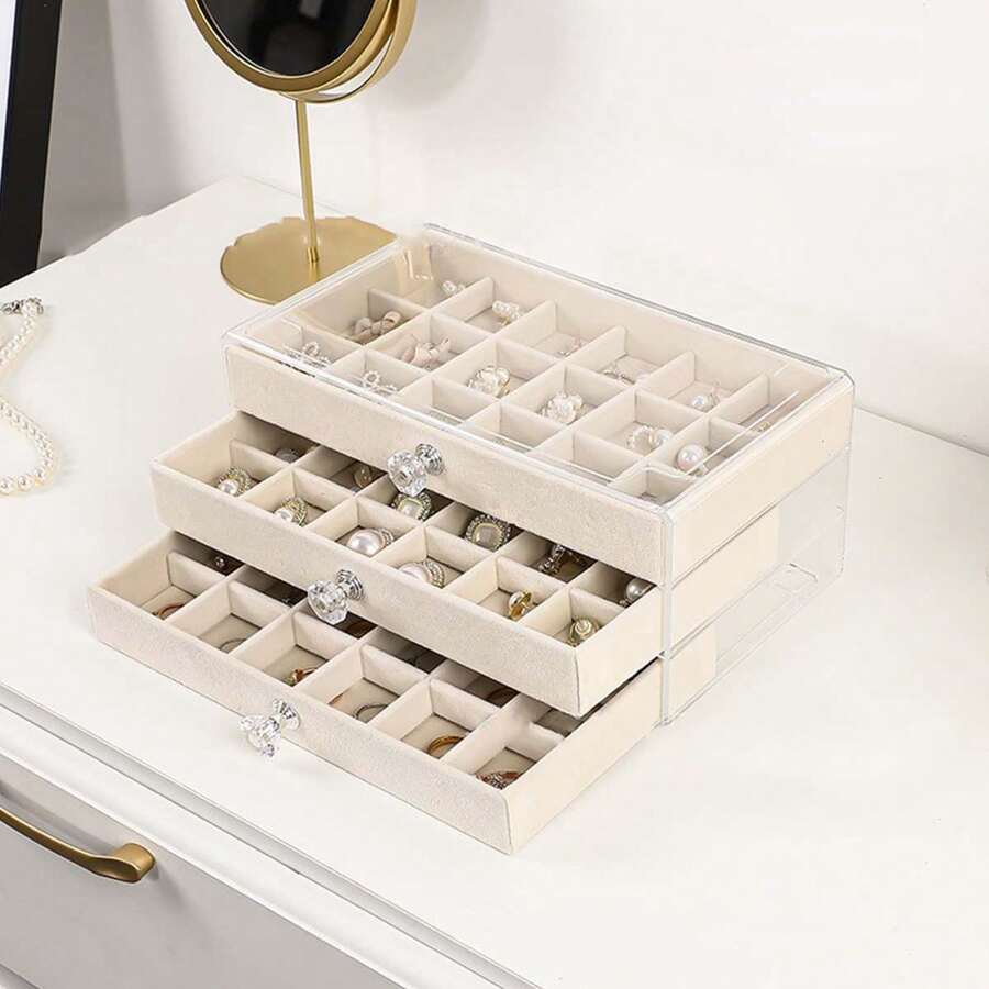 1pc PS Dustproof Jewelry Box, Multi-grid Clear Jewelry Storage Box For Home