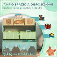 aosom Scaffale Portagiochi Per Bambini Mobile Per Cameretta Con 6 Contenitori Rimovibili In Tessuto, 63x30x66cm - Green - View 6