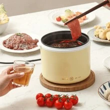 An All-In-One And Multifunctional Electric Pot With Non-Stick Coating, Can Cook Noodles, Fondue, Steak, Stew, Soup, Fried Snacks, Stir-Fry, Suitable For Office, Bedroom And Home - Pink - View 2