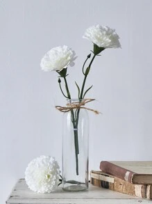 6/12 件人造康乃馨花枝丝绸仿真花适用于葬礼布置婚礼花束墓地花圈 DIY 工艺品 - 白色 - 查看 5