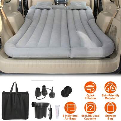 1Pc Inflatable SUV Air Mattress Thickened Camping Bed Cushion With Pillow Air Pump Storage Bag PVC Flocked Car Bed For Home Car Travel Camping