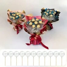 Conjunto de 20 bastidores para flores de chocolate y dulces para bricolaje que incluye 10 esferas transparentes y 10 palos de bambú para fiestas de aniversario, cumpleaños y ramos - Multicolor - Ver 4