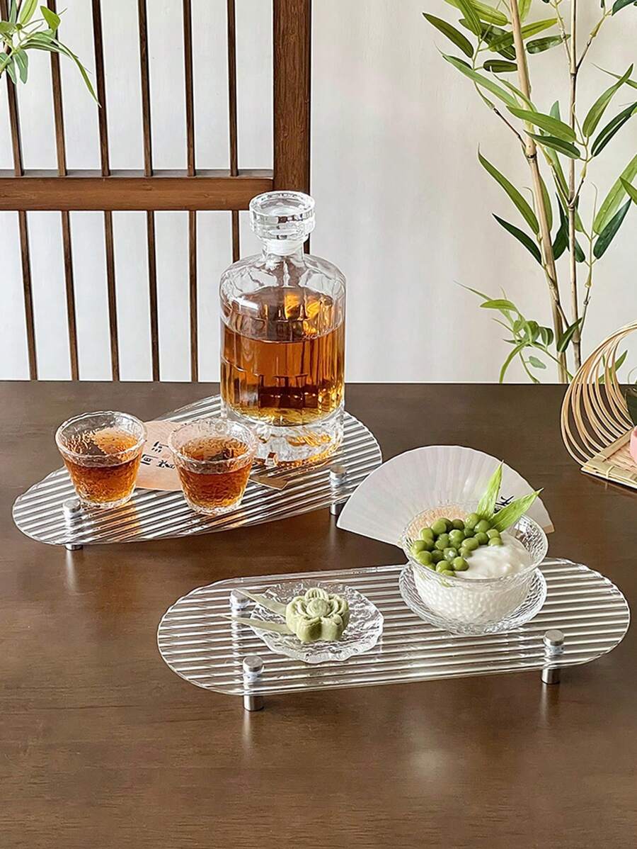 1pc Clear Horizontal Stripes Acrylic Cutlery Tray Decorative Display - Clear - View 1