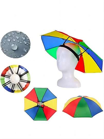 1pc Umbrella Style Sun Hat, Fishing Umbrella Hat, Foldable Head-Mounted Rain Umbrella Hat, Suitable For Outdoor Sun Protection And Fishing
