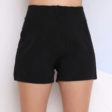 Domi Modas Shorts Tailored Fashion Plus Size Model ZR Women's High Waist With Zipper 9256 - 黑色 - 查看 4