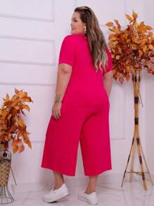 Conjunto Pantacourt Plus Size Feminino em Viscolycra Tamanho Único - Veste do 44 ao 50 - Pink - Visão 2