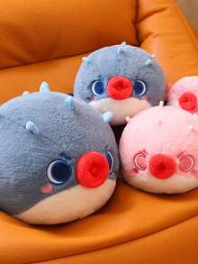 1只圓形河豚布娃娃,卡通醜可愛的大嘴巴河豚布娃娃坐墊,超可愛寵物河豚,治癒系毛絨玩具娃娃床上好夥伴玩具