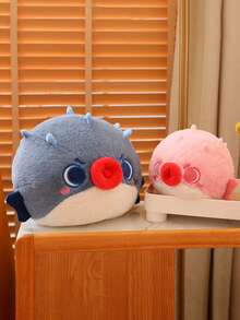 1只圓形河豚布娃娃,卡通醜可愛的大嘴巴河豚布娃娃坐墊,超可愛寵物河豚,治癒系毛絨玩具娃娃床上好夥伴玩具