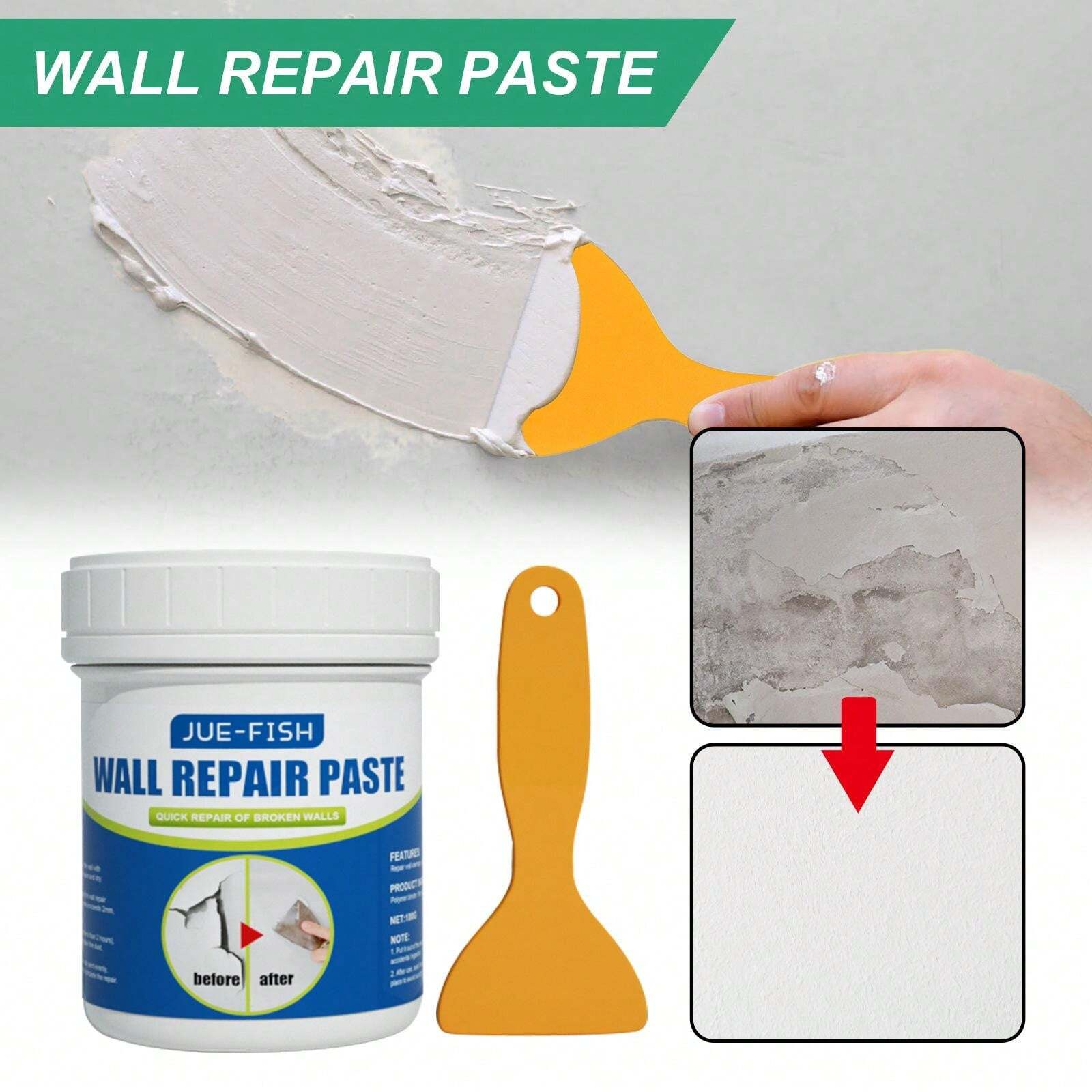 Pâte De Patch De Réparation De Mur, 100g Par Pièce Comprenant Un Grattoir. Deux Styles Sont
