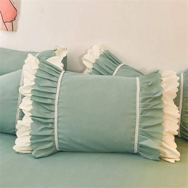 2pcs Plain Skin-Friendly Pillowcases With Ruffles