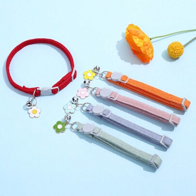 Collare per gatti, collare in velluto a coste con fibbia a forma di gatto, ciondolo regolabile a fiore con campanellino per prevenire il soffocamento