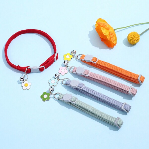 Collar Para Gato Mascota, Collar De Cara De Gato Con Hebilla De Seguridad De Pana, Gargantilla Ajustable De Flor Con Campana De Para Evitar Ahogar