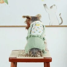 1 件适合中小型犬和猫的宠物衣服，花卉印花泡泡袖连体衣，二合一设计和四条腿裤，适合泰迪、比熊、雪纳瑞等。 - 綠色 - 查看 3